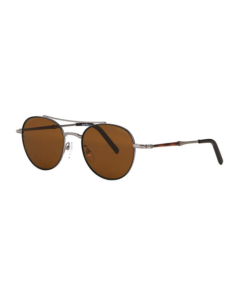 商品Salvatore Ferragamo|Men's Polarized Round Metal Double-Bridge Sunglasses,价格¥2991,第1张图片