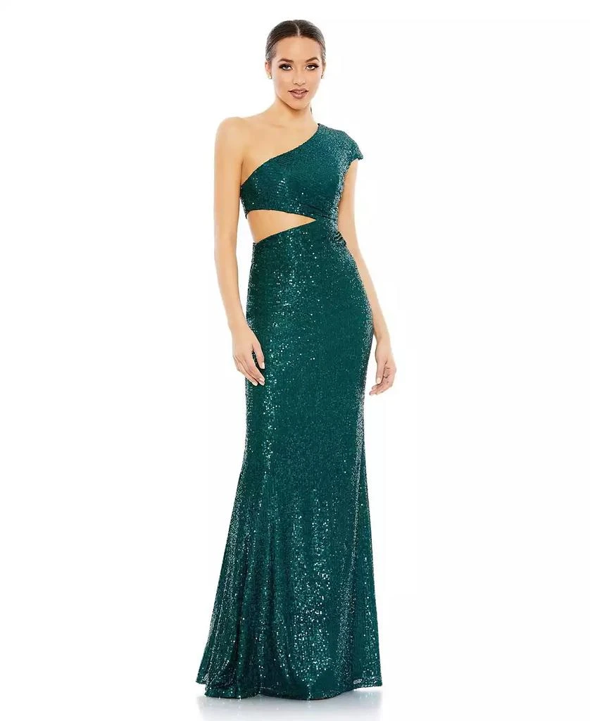 商品Mac Duggal|Women's Ieena Sequined One Shoulder Cap Sleeve Cut Out Gown,价格¥2084,第1张图片