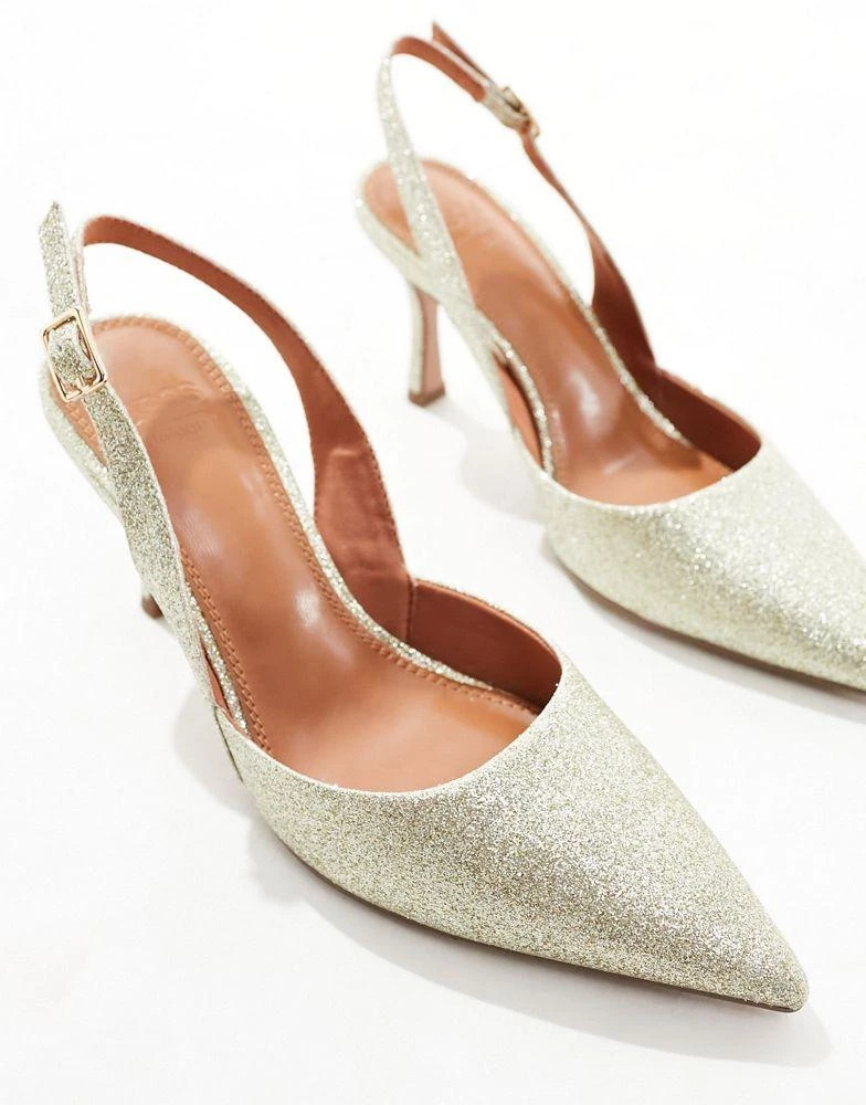 商品ASOS|ASOS DESIGN Samber 2 slingback stiletto heels in gold glitter,价格¥276,第3张图片详细描述