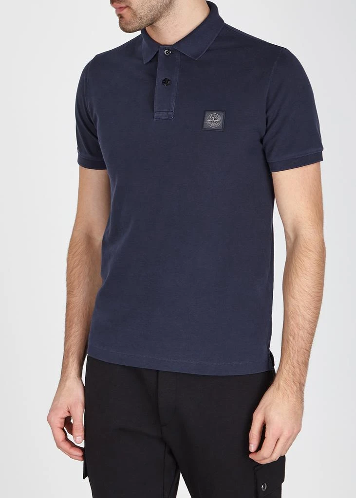 商品Stone Island|Navy piqué cotton polo shirt Polo衫,价格¥1628,第2张图片详细描述