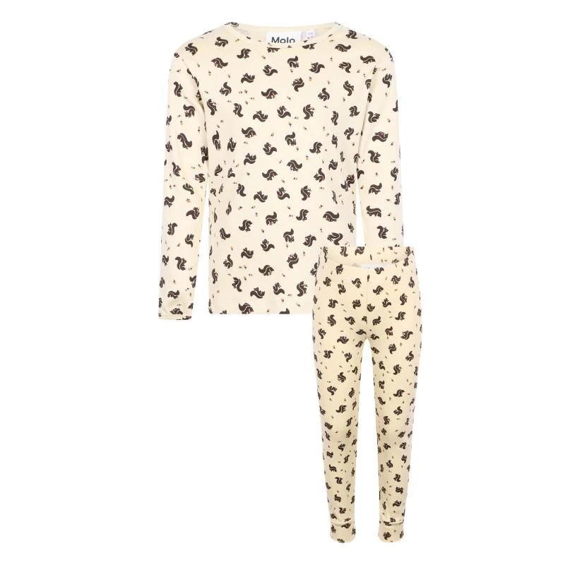 商品MOLO|Squirrels print long organic pajama set in light yellow,价格¥531,第1张图片