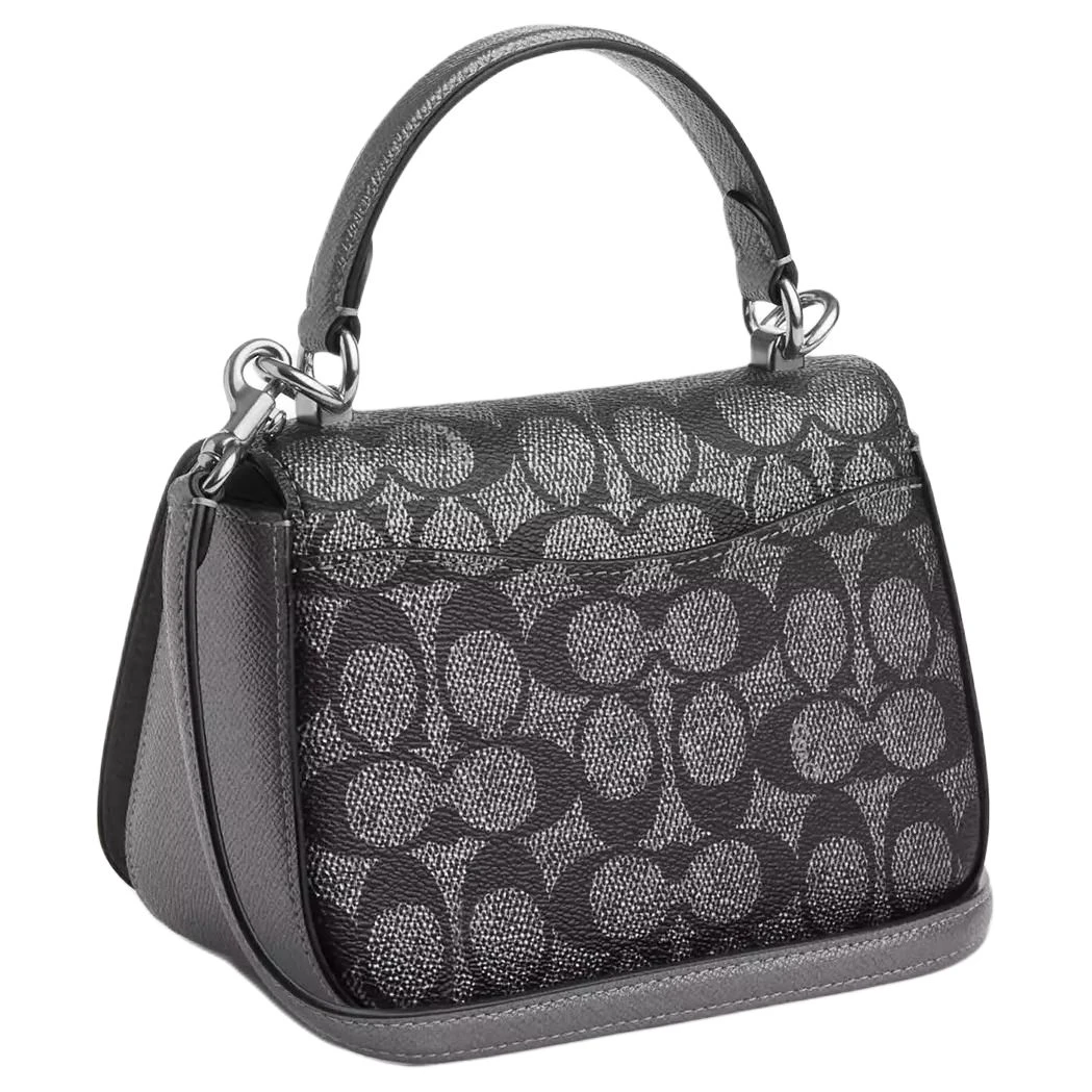 商品[国内直发] Coach|蔻驰 Raisa 18 银色金属徽标按扣开合 涂层帆布 单肩斜挎手提包 小号 女款 青铜色,价格¥1094,第3张图片详细描述