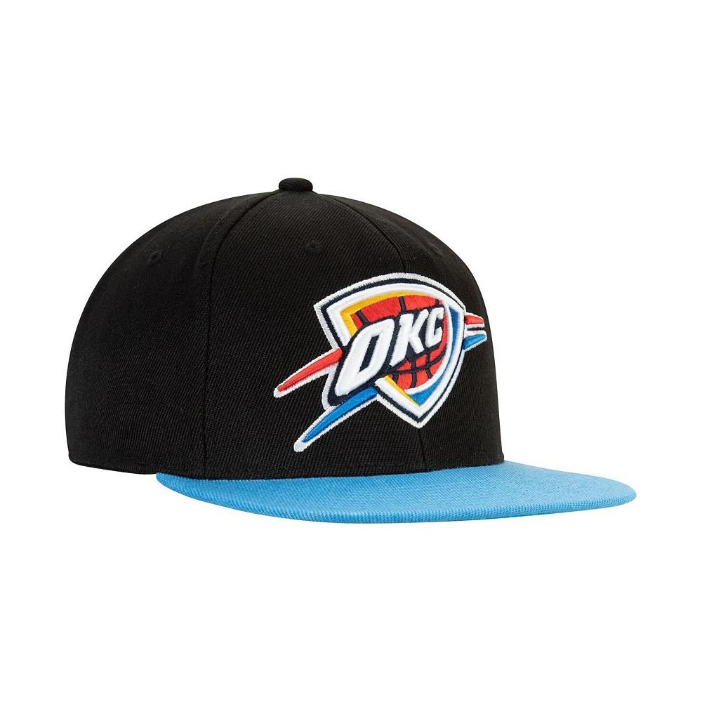 商品Mitchell and Ness|Men's Black and Blue Oklahoma City Thunder Logo Adjustable Central Snapback Hat,价格¥240,第2张图片详细描述