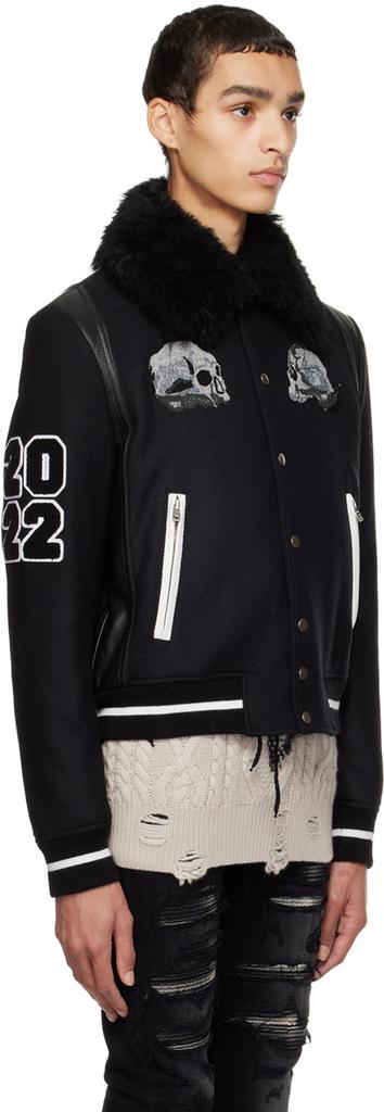 黑色 Wes Lang 联名 Skull Varsity 棒球夹克商品第2张图片规格展示