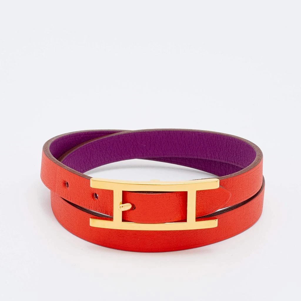 商品[二手商品] Hermes|Hermès Behapi Orange & Purple Leather Double Tour Reversible Bracelet XS,价格¥2514,第1张图片