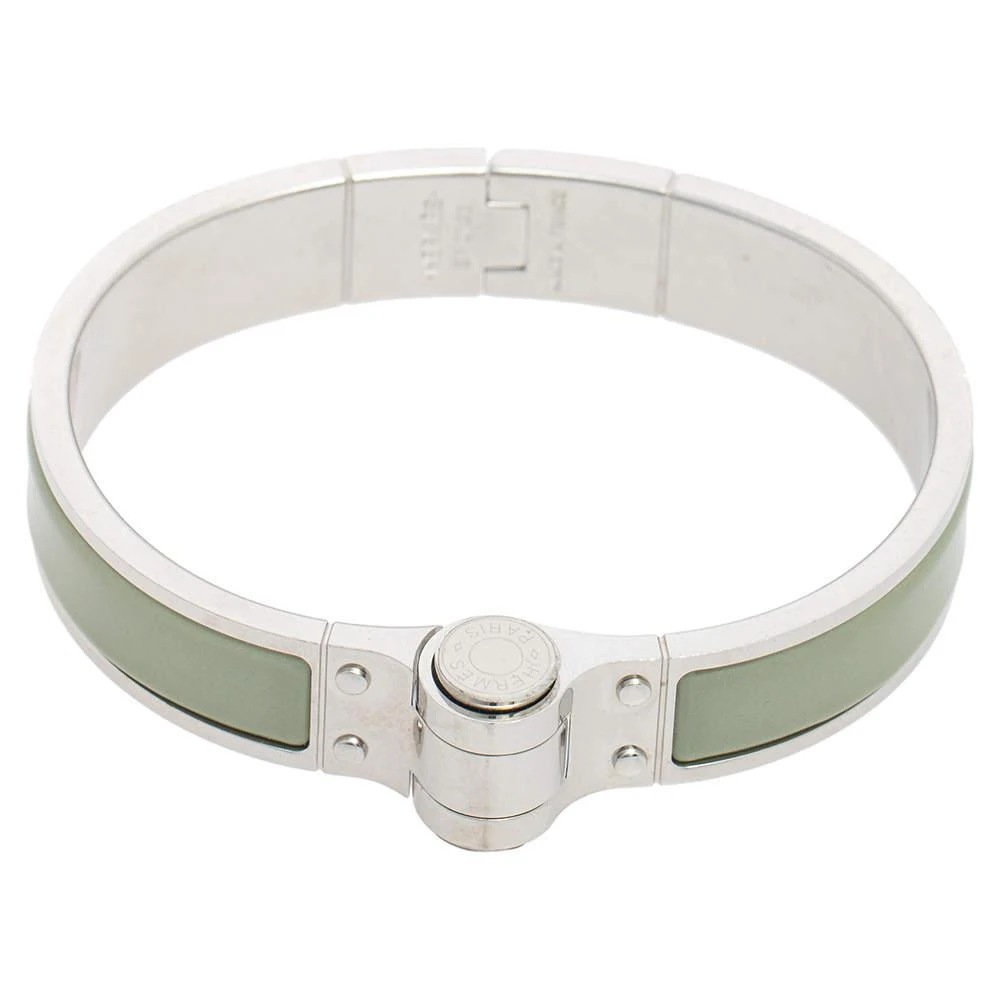 商品[二手商品] Hermes|Hermes Green Enamel Palladium Plated Charniere Uni narrow Hinged Bracelet,价格¥2591,第5张图片详细描述