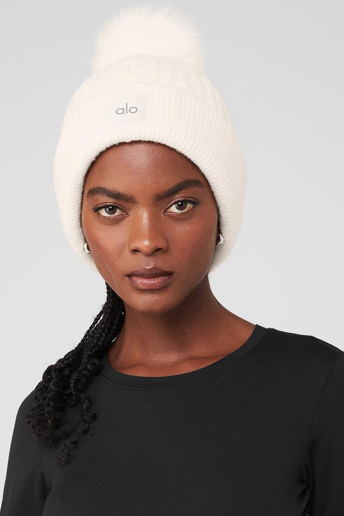 Alo Cable Knit Beanie - Ivory - Hats - Free Shipping - BeyondStyle