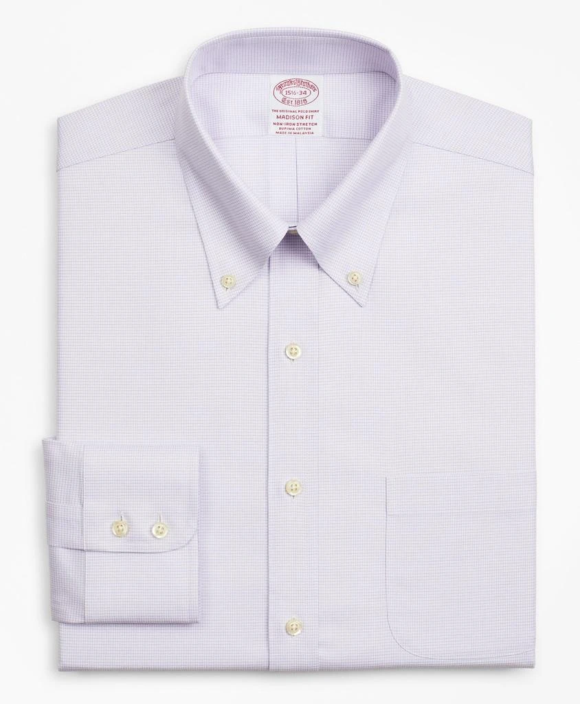 商品Brooks Brothers|Stretch Madison Relaxed-Fit Dress Shirt, Non-Iron Twill Button-Down Collar Micro-Check,价格¥413,第4张图片详细描述