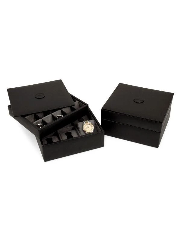 商品Bey-Berk|6-Watches & 20-Cufflinks Leather Stacked Valet,价格¥611,第1张图片