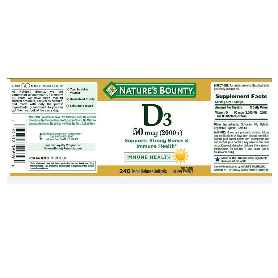 商品Nature's Bounty|维D3 2000IU 240片,价格¥159,第4张图片详细描述