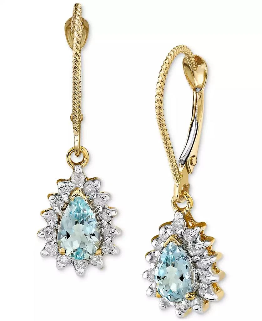 商品Macy's|Aquamarine (3/4 ct. t.w.) & Diamond Halo (1/4 ct. t.w.) Leverback Drop Earrings in 14k Gold,价格¥4328,第1张图片