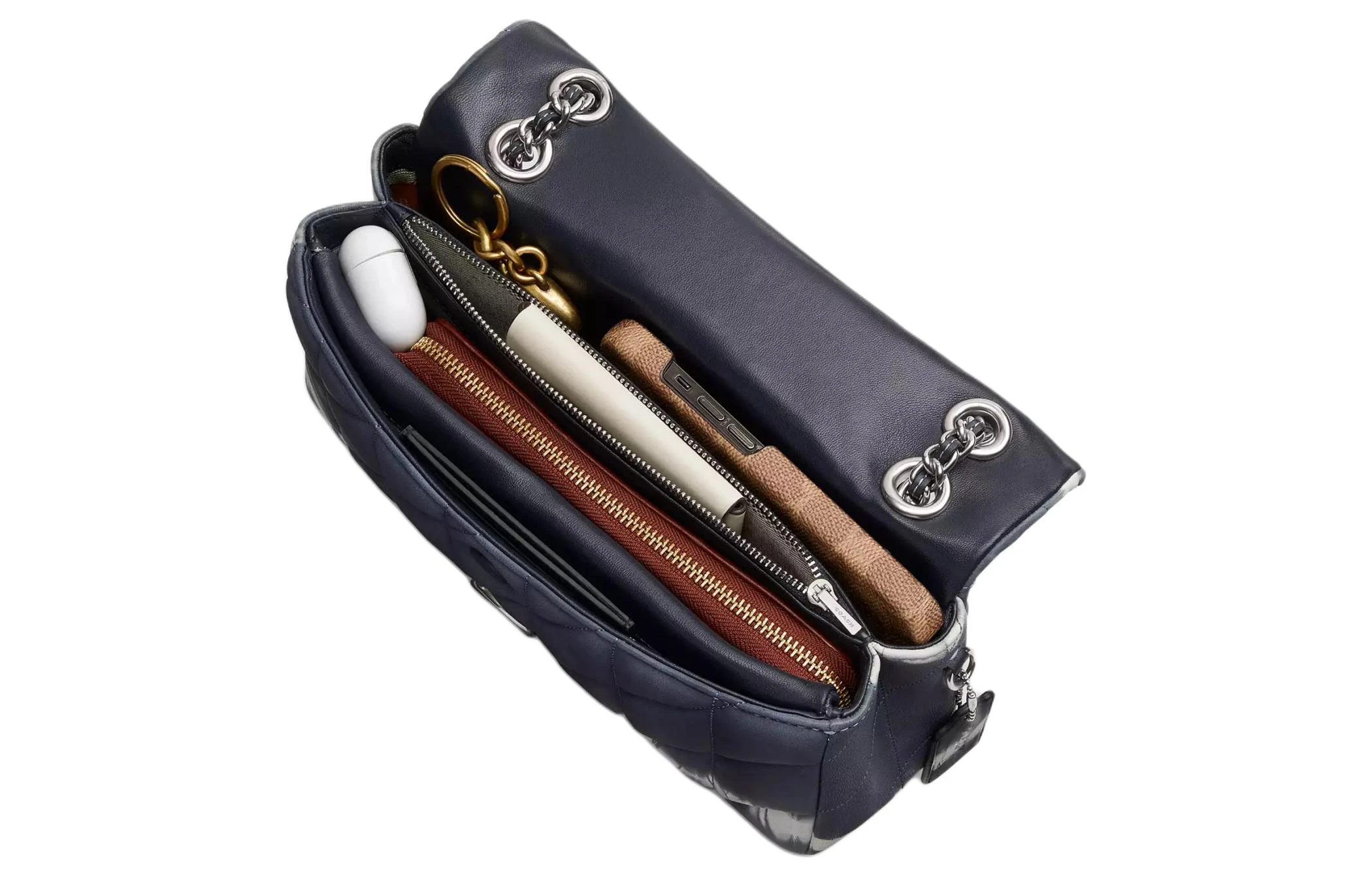 商品[国内直发] Coach|蔻驰 Tabby 26 绗缝扎染 纳帕皮革 单肩斜挎包 中号 女款 银色拼午夜海军蓝多色,价格¥3230,第6张图片详细描述