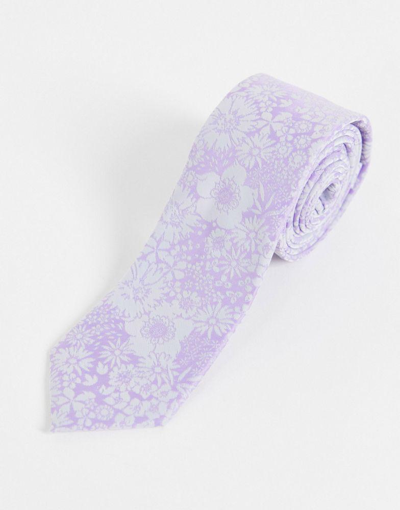 ASOS DESIGN slim tie in purple floral商品第3张图片规格展示
