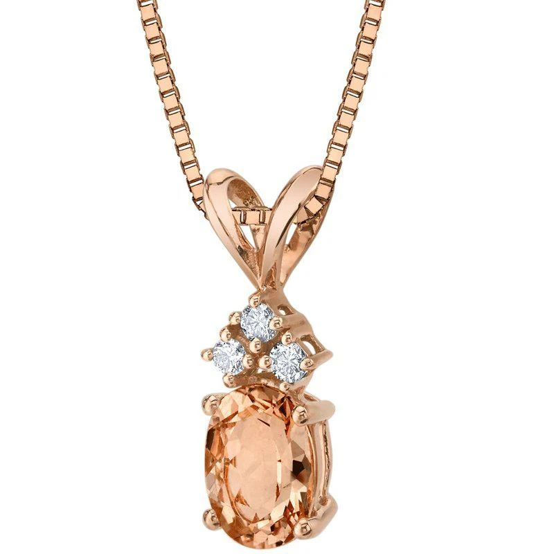 商品Peora|14K Rose Gold Oval Shape 0.75 Carats Morganite Diamond Pendant,价格¥1838,第1张图片