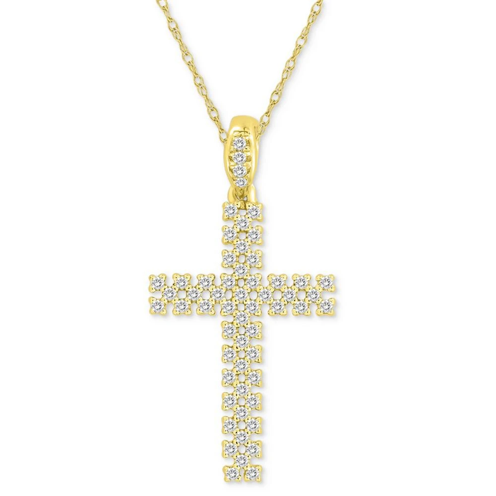 商品Macy's|Diamond Cross 18" Pendant Necklace (1/4 ct. t.w.) in 10k Gold,价格¥8065,第1张图片