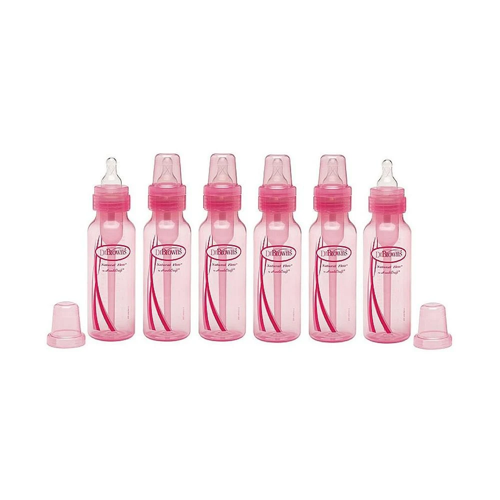 商品Dr. Browns|Natural Flow Anti-Colic Baby Bottles, Pink, 8oz, 6 Pack,价格¥326,第1张图片