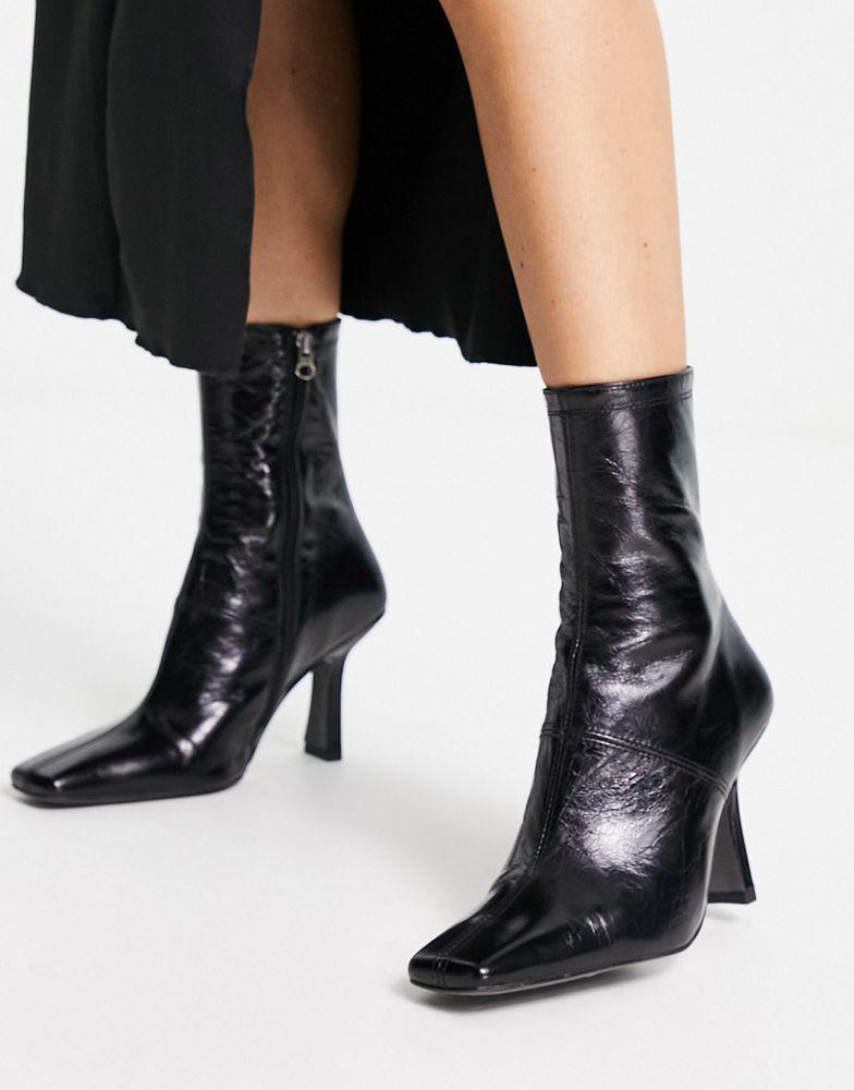 ASOS DESIGN Reign premium leather mid-heeled boots in black商品第2张图片规格展示