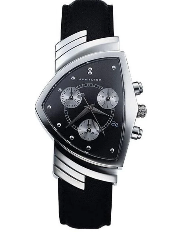 商品Hamilton|Hamilton Ventura Chrono Quartz Black Dial Leather Strap Men's Watch H24412732,价格¥6590,第1张图片
