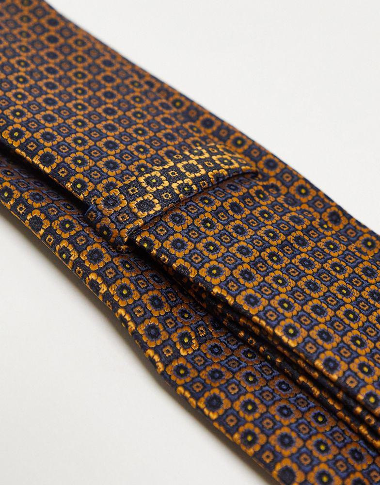 ASOS DESIGN retro wide tie in gold and navy geo floral商品第2张图片规格展示