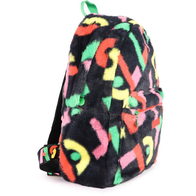 Colorful logo lettering faux fur logo backpack in black商品第2张图片规格展示