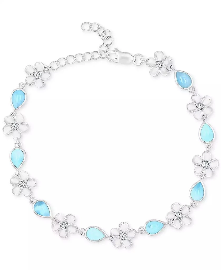 商品Macy's|Larimar (1-1/2 ct. t.w.) & Cubic Zirconia Flower Link Bracelet in Sterling Silver,价格¥758,第1张图片