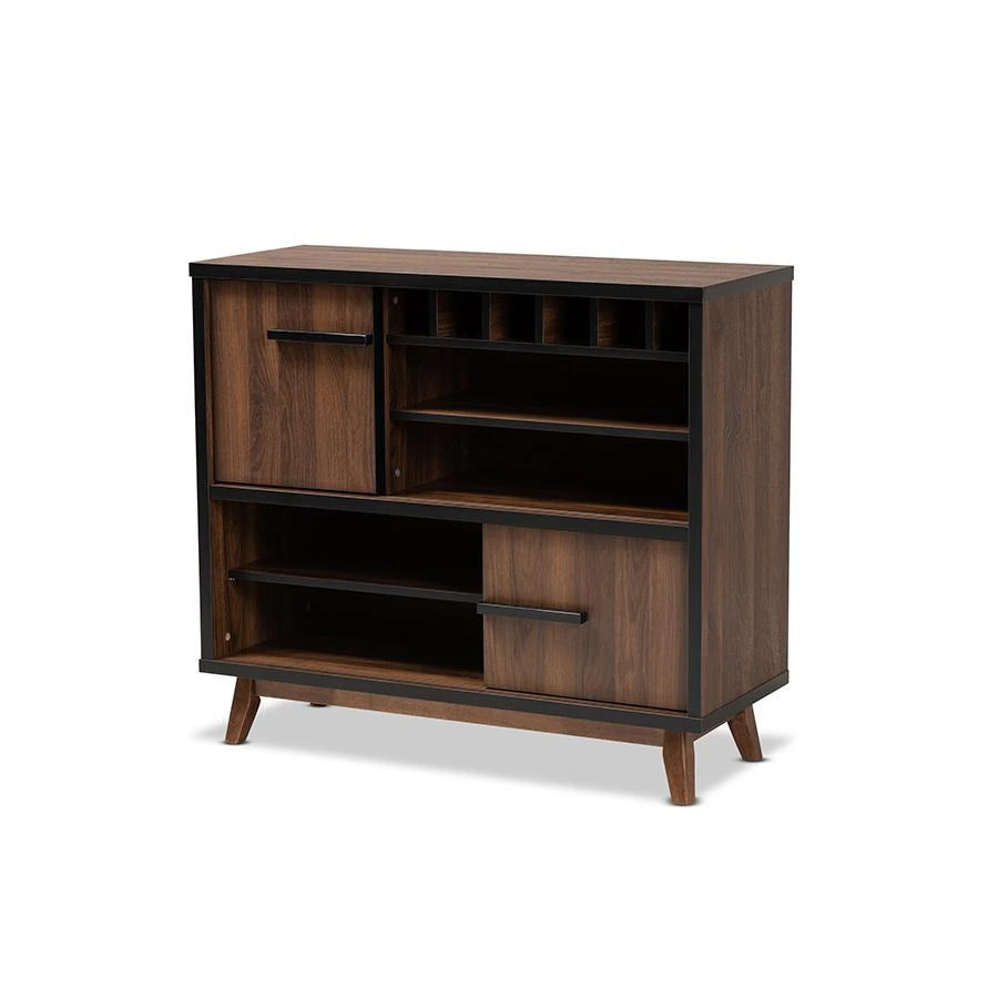 商品Baxton Studio|Two-Tone Walnut Brown and Black Finished Wood Wine Storage Cabinet,价格¥2288,第1张图片