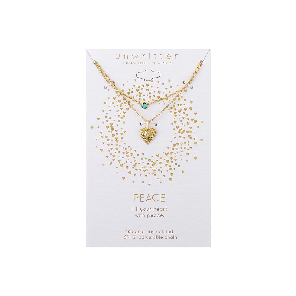 商品Unwritten|14K Gold Flash Plated Stone and Heart Layered Pendant Necklace,价格¥194,第4张图片详细描述