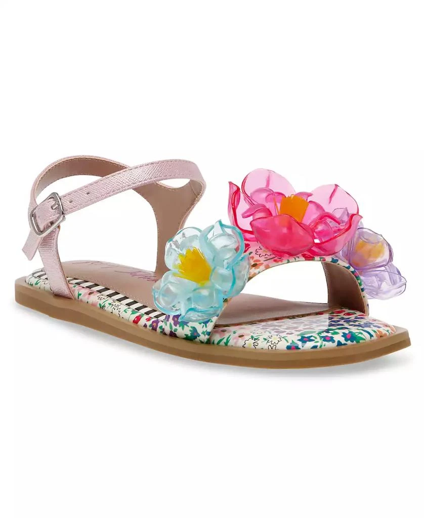 商品Betsey Johnson|Little and Big Girls Dacie Flat Sandals with Flower Embellishments,价格¥494,第1张图片