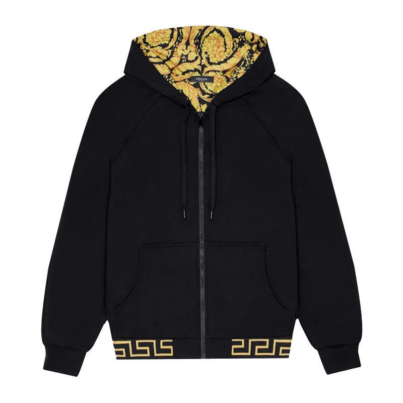 商品Versace|VERSACE 男士黑色希腊回纹镶边运动连帽衫 AGU03005-A233025-A1008,价格¥3279,第1张图片