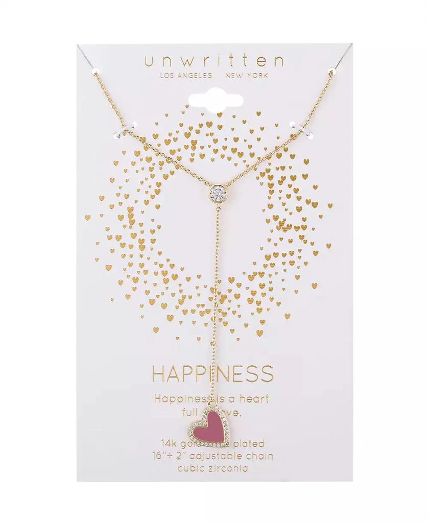 商品Unwritten|14K Gold Flash-Plated Brass Cubic Zirconia Pink Heart Y-Necklace with Extender,价格¥348,第2张图片详细描述