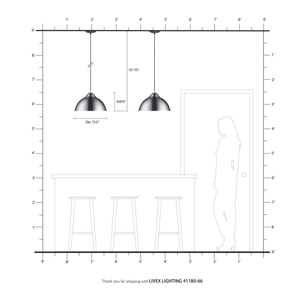 商品Livex Lighting|One Light Brushed Aluminum Mini Pendant,价格¥1055,第4张图片详细描述