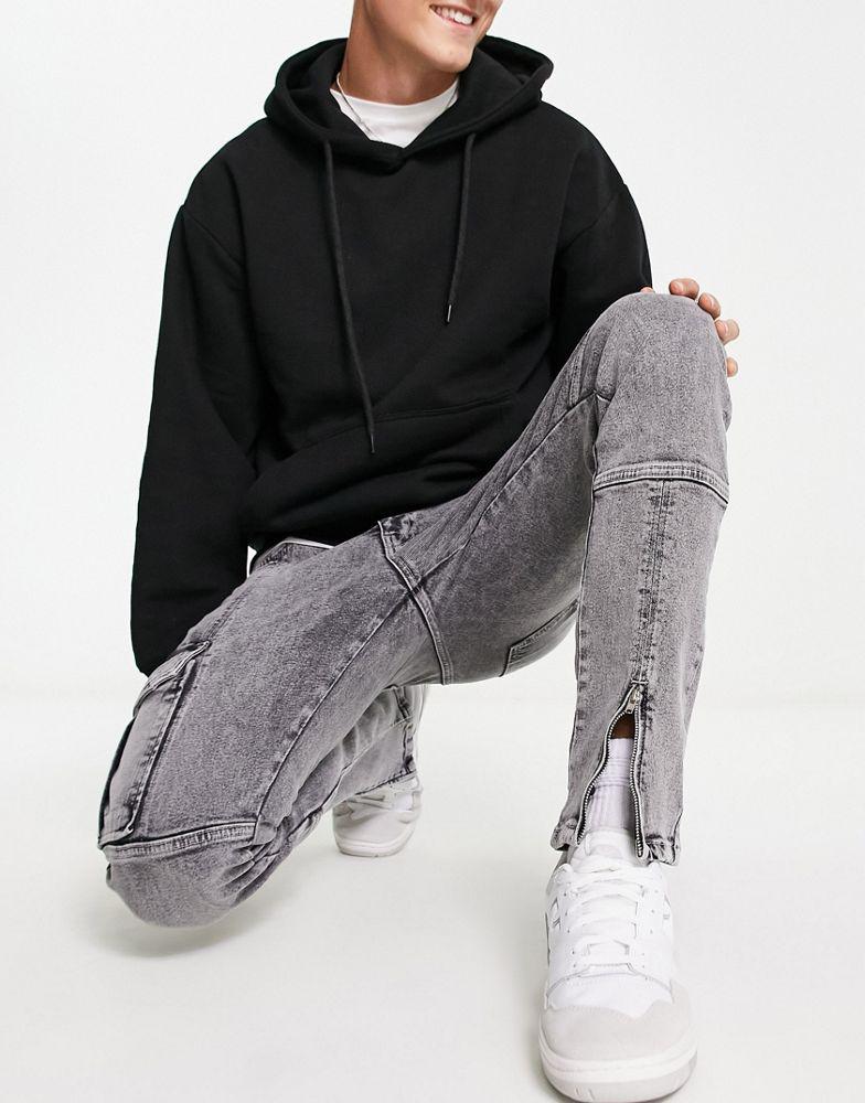 ASOS DESIGN skinny jeans in grey with cargo detail商品第4张图片规格展示