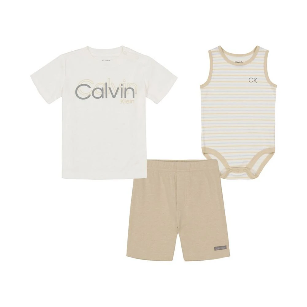 商品Calvin Klein|Baby Boys T Shirt, Bodysuit and Shorts, 3 Piece Set,价格¥217,第1张图片