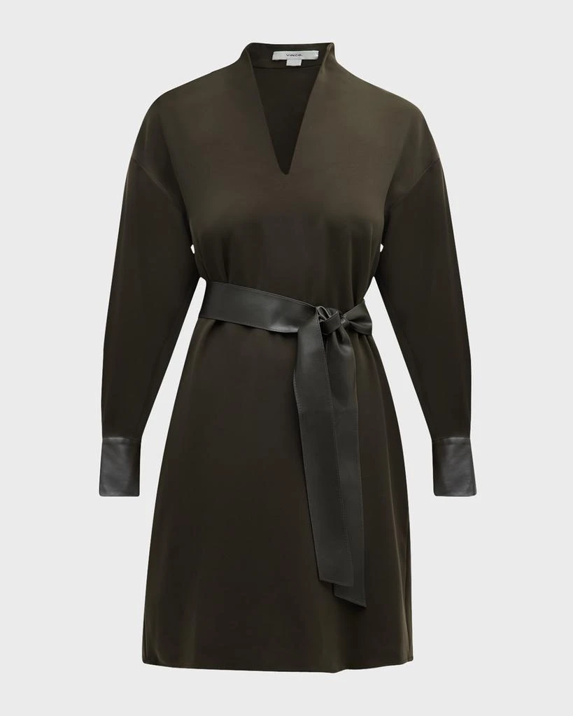 商品Vince|Long-Sleeve Slit-Neck Mini Dress,价格¥1593,第2张图片详细描述