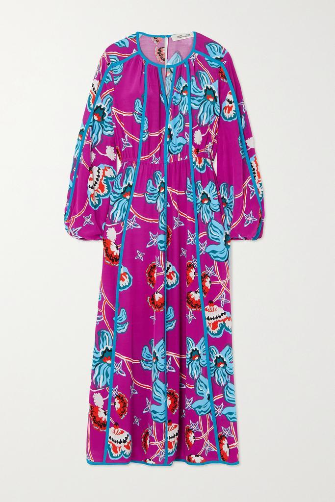 商品Diane von Furstenberg|Scott 挖剪拼接花卉印花绉纱中长连衣裙,价格¥4827,第1张图片