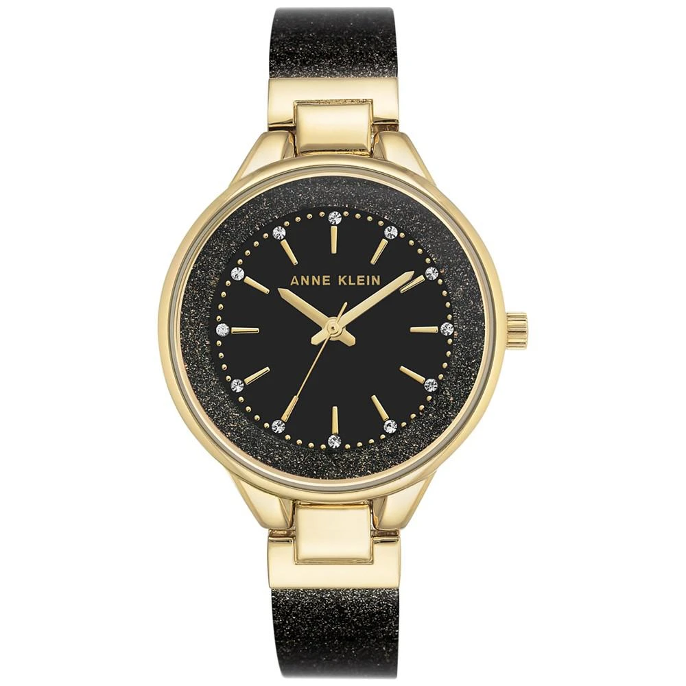 商品Anne Klein|Women's Black and Gold Shimmer Resin Bangle Bracelet Watch 36mm AK-1408BKBK,价格¥337,第1张图片