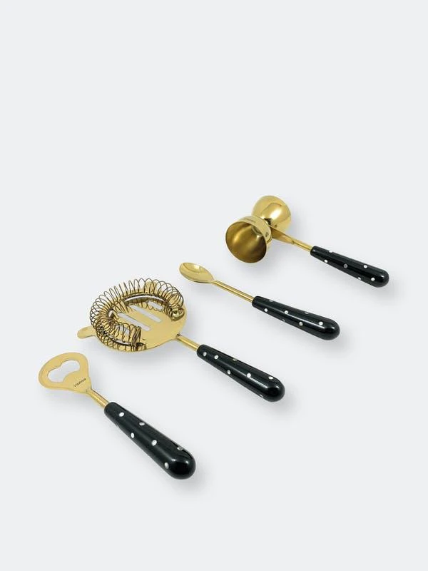 商品Vibhsa|Vibhsa Bar Tools Accessories & Bar Tending Kit Set Of 4 For Home Bar (Golden Black),价格¥895,第1张图片