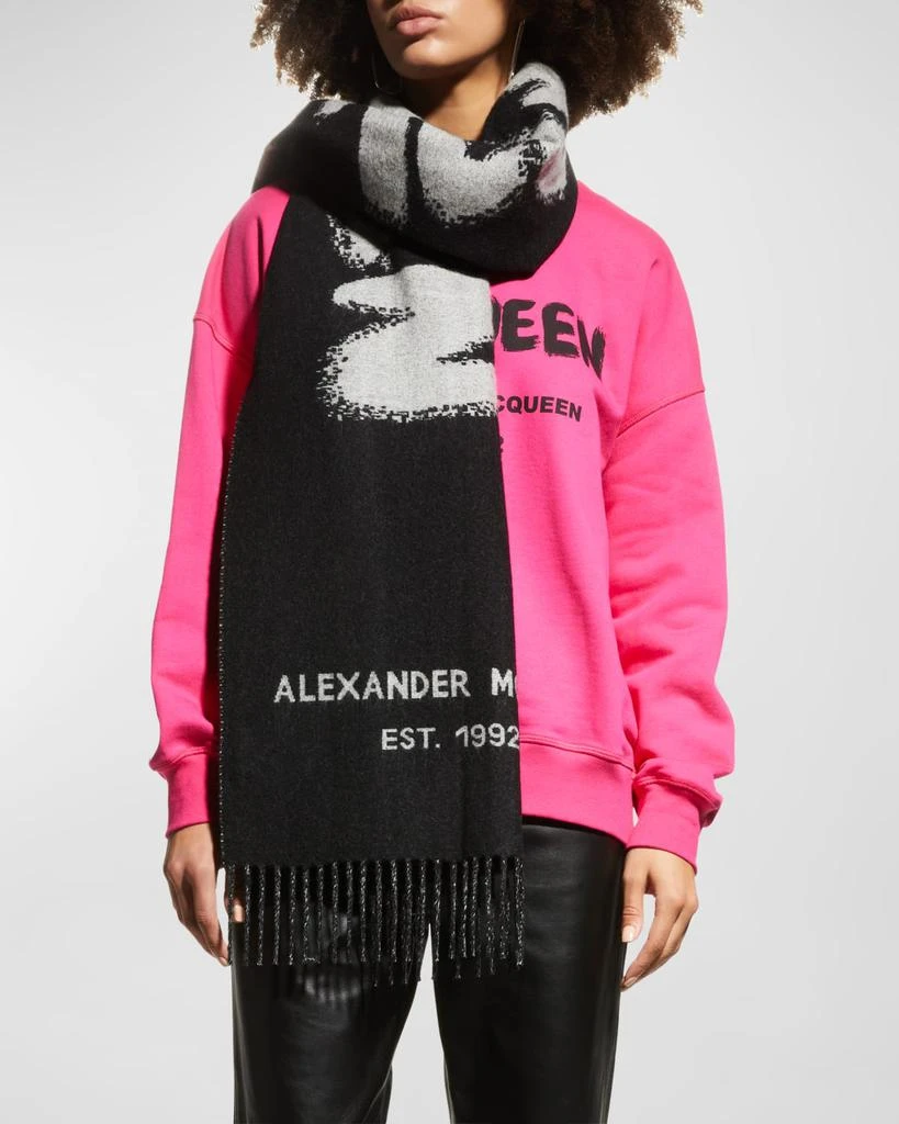 商品Alexander McQueen|Fringe Graffiti Logo Wool Scarf,价格¥1475,第1张图片