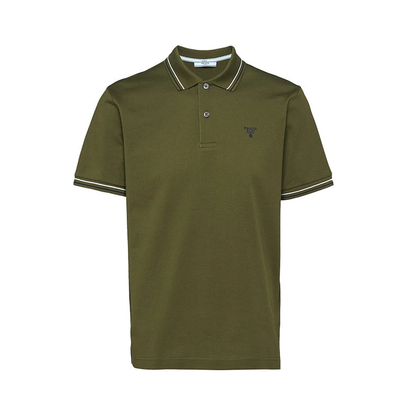 商品Prada|【预售3-7天】普拉达 男士军绿色纯棉短袖Polo衫UJN765_1ZMI_F0161_S_212,价格¥5013,第1张图片