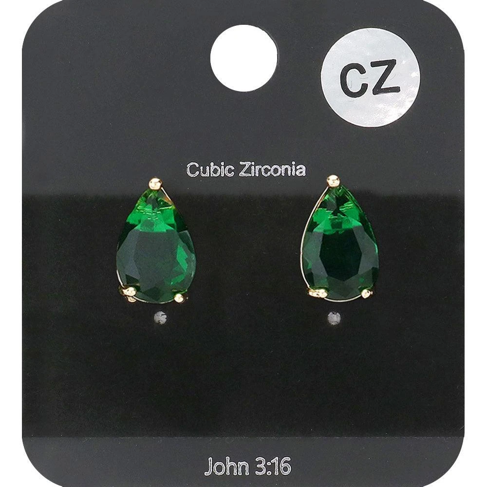 商品FASHNZFAB|Teardrop CZ Stone Stud Earrings - Emerald,价格¥178,第1张图片详细描述
