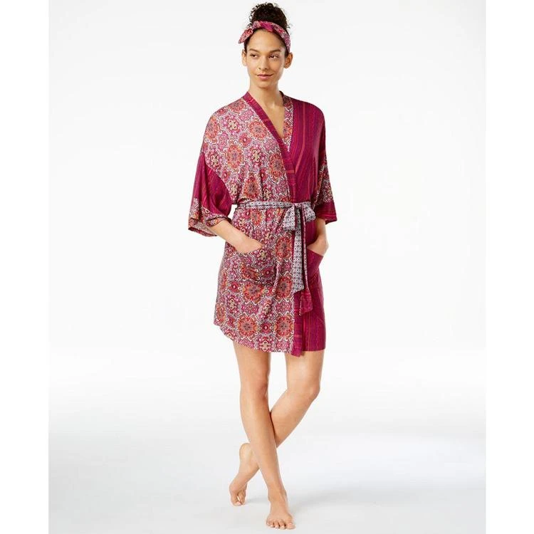 商品Layla|Mixed-Print Wrap Robe with Scarf Headband,价格¥216,第1张图片