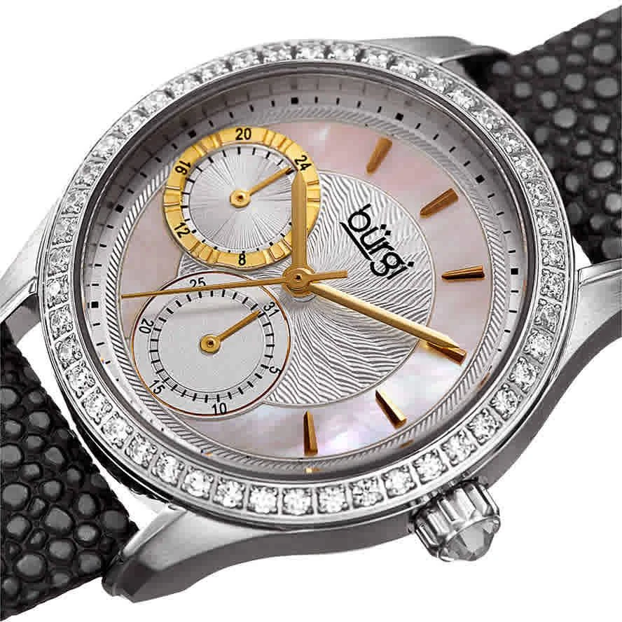 商品Burgi|Mother Of Pearl Dial Ladies Black Polka Dot Leather Watch BUR160BK,价格¥628,第2张图片详细描述