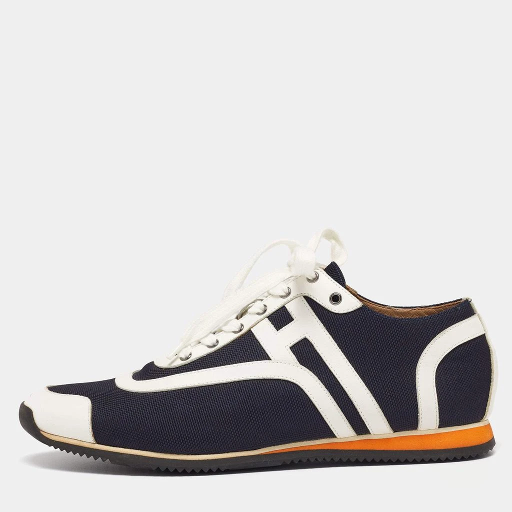 商品[二手商品] Hermes|Hermes Navy Blue/White Leather And Canvas Tie Break Low Top Sneakers Size 41 ,价格¥2529,第1张图片