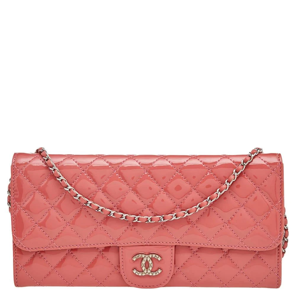 商品[二手商品] Chanel|Chanel Peach Patent Quilted Leather CC Wallet On Chain,价格¥8820,第1张图片