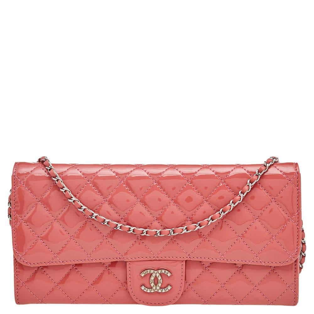商品[二手商品] Chanel|Chanel Peach Patent Quilted Leather CC Wallet On Chain,价格¥8488,第1张图片