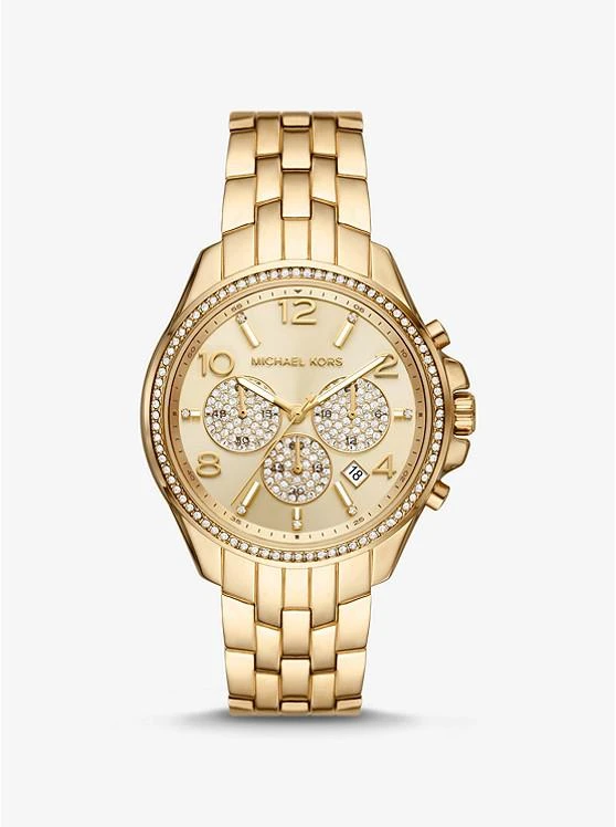 商品Michael Kors|Oversized Pilot Pavé Gold-Tone Watch,价格¥1118,第1张图片