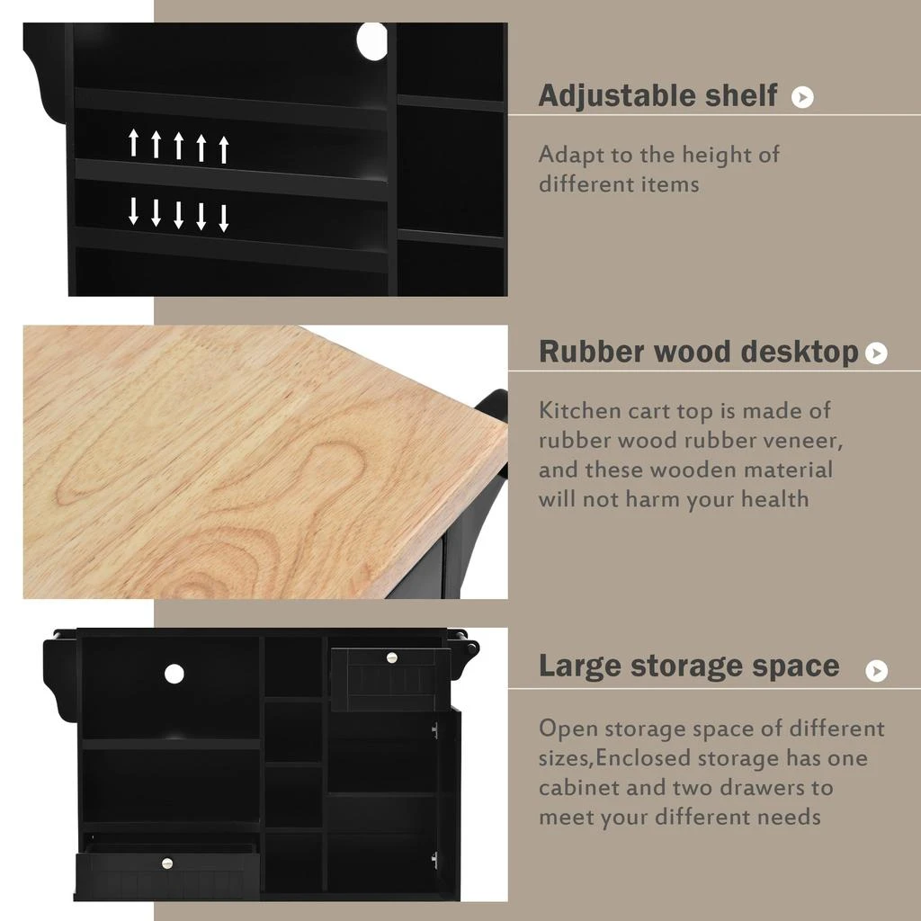 商品Streamdale Furniture|Streamdale Solid wood kitchen island cart with storage and wheels,价格¥3120,第5张图片详细描述