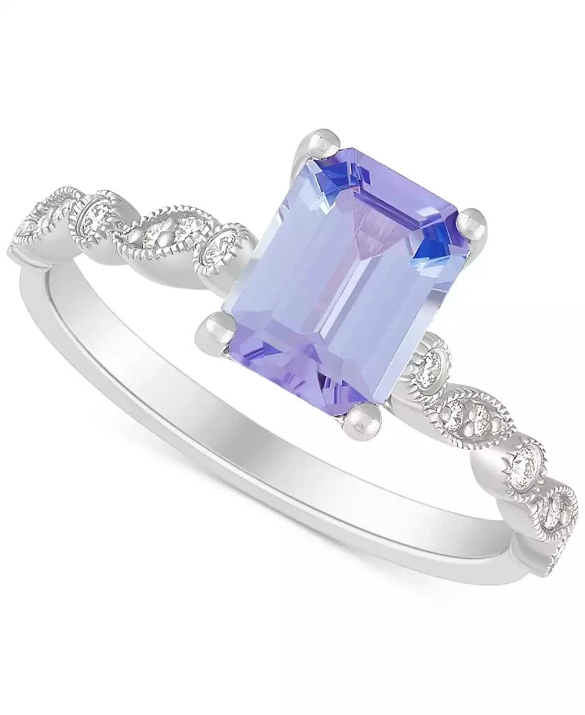 商品Macy's|Tanzanite (2-1/10 ct. t.w.) & Diamond (1/10 ct. t.w.) Milgrain Bead Ring in 14k White Gold,价格¥6950,第1张图片