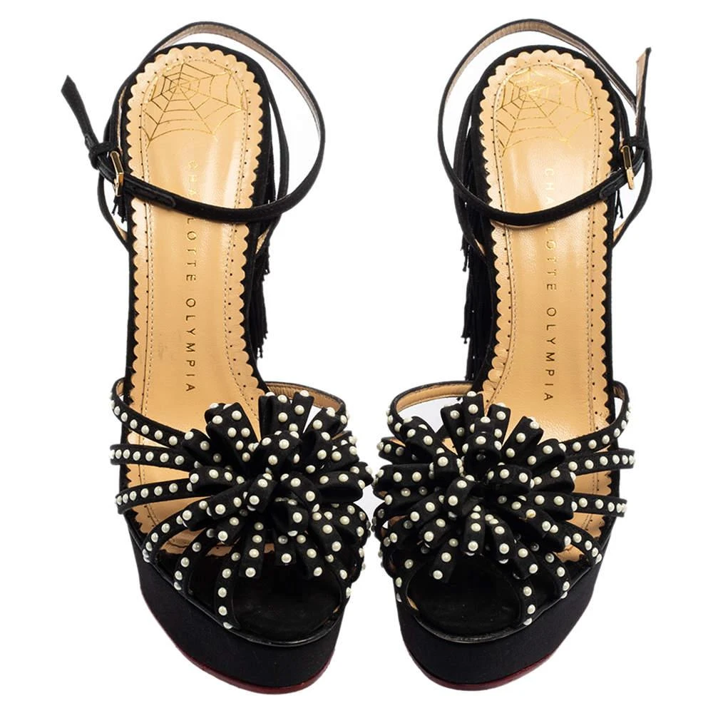 商品[二手商品] Charlotte Olympia|Charlotte Olympia Black Satin Miss Cha Cha Platform Sandals Size 37,价格¥1570,第3张图片详细描述