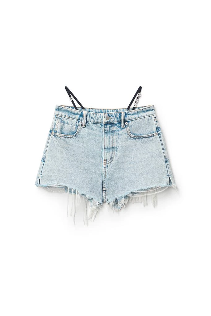 商品Alexander Wang|DIAMANTE LOGO STRAP LAYER SHORT IN DENIM,价格¥1059,第1张图片